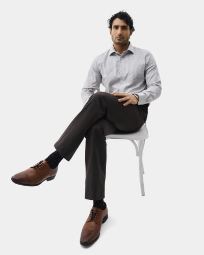Blackberrys Men Textured Regular Fit Formal Trouser | Viscose Rayon Blend | Clean Front & Cross Pocket | Rust