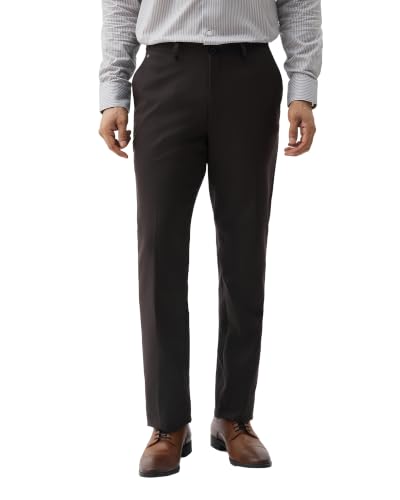 Blackberrys Men Textured Regular Fit Formal Trouser | Viscose Rayon Blend | Clean Front & Cross Pocket | Rust