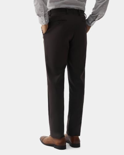 Blackberrys Men Textured Regular Fit Formal Trouser | Viscose Rayon Blend | Clean Front & Cross Pocket | Rust