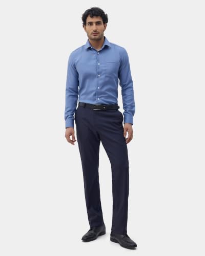Blackberrys Men Textured Regular Fit Formal Trouser | Viscose Rayon Blend | Clean Front & Cross Pocket | Navy