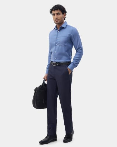 Blackberrys Men Textured Regular Fit Formal Trouser | Viscose Rayon Blend | Clean Front & Cross Pocket | Navy