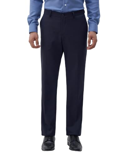 Blackberrys Men Textured Regular Fit Formal Trouser | Viscose Rayon Blend | Clean Front & Cross Pocket | Navy