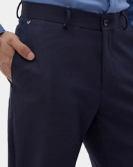Blackberrys Men Textured Regular Fit Formal Trouser | Viscose Rayon Blend | Clean Front & Cross Pocket | Navy