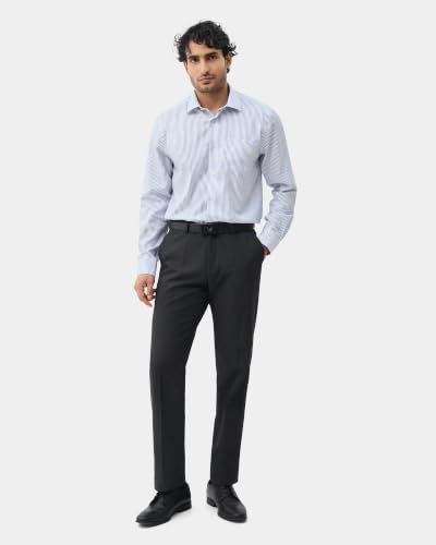 Blackberrys Men Textured Regular Fit Formal Trouser | Viscose Rayon Blend | Clean Front & Cross Pocket | Charcoal