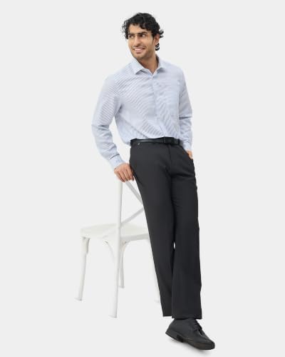 Blackberrys Men Textured Regular Fit Formal Trouser | Viscose Rayon Blend | Clean Front & Cross Pocket | Charcoal