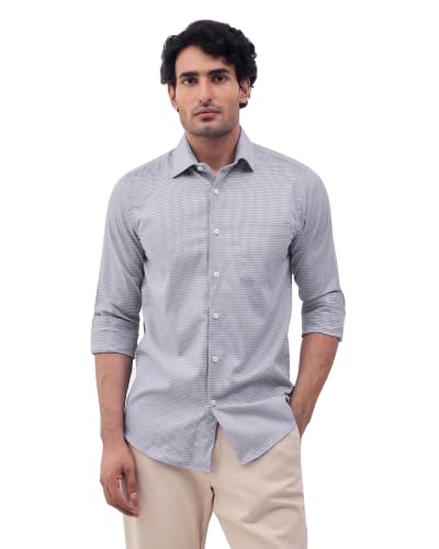 Blackberrys Men Micro Geometric Slim Fit Formal Shirt | 100% Cotton | Breathable | Grey