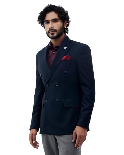 Blackberrys Men Textured Slim Fit Blazer| Dobby Woven Texture Navy Blue