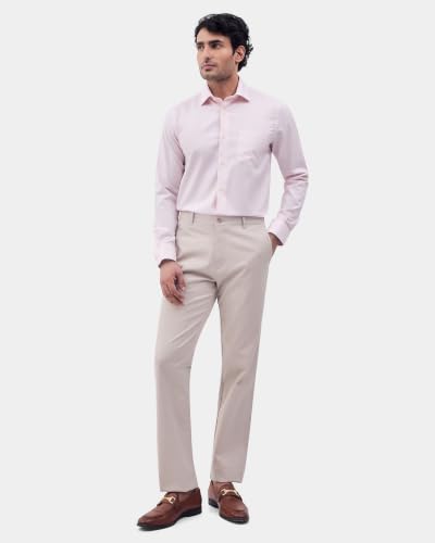 Blackberrys Men Textured Slim Fit Formal Shirt | 100% Cotton | Wrinkle Resistant | Wrinkle Free | Light Pink