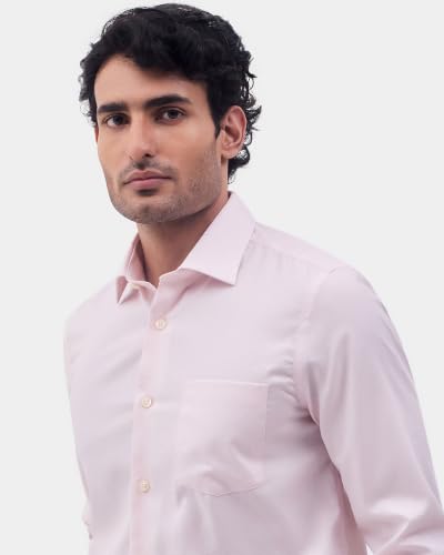 Blackberrys Men Textured Slim Fit Formal Shirt | 100% Cotton | Wrinkle Resistant | Wrinkle Free | Light Pink