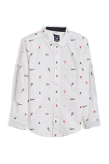 Allen Solly Boys White Slim Fit Print Casual Shirt