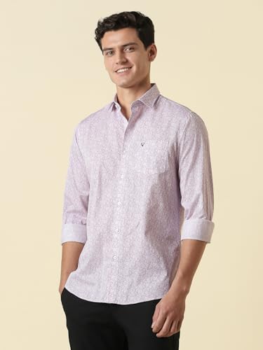 Men Lilac Classic Fit Print Full Sleeves Casual Shirt
