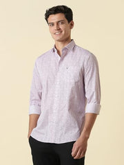Men Lilac Classic Fit Print Full Sleeves Casual Shirt