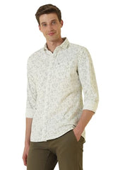Men White Custom Fit Print Full Sleeves Casual Shirt