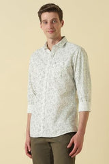 Men White Custom Fit Print Full Sleeves Casual Shirt