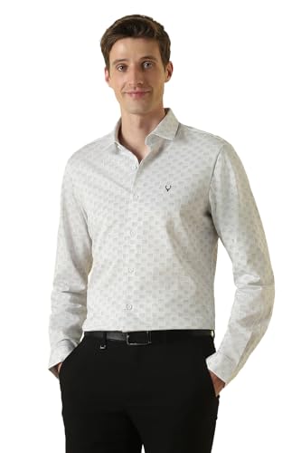 Men White Print Full Sleeves Formal Shirt
