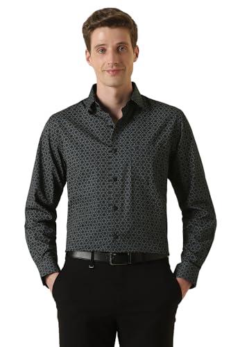 Men Black Print Full Sleeves Formal Shirt