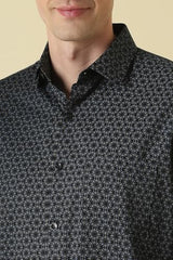 Men Black Print Full Sleeves Formal Shirt