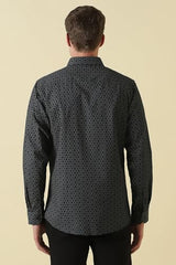 Men Black Print Full Sleeves Formal Shirt