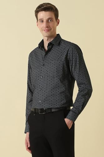 Men Black Print Full Sleeves Formal Shirt