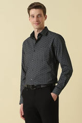 Men Black Print Full Sleeves Formal Shirt