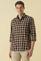 Men Black Classic Fit Check Full Sleeves Casual Shirt