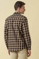 Men Black Classic Fit Check Full Sleeves Casual Shirt