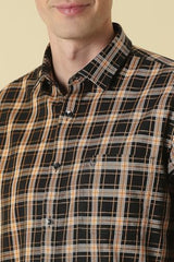 Men Black Classic Fit Check Full Sleeves Casual Shirt