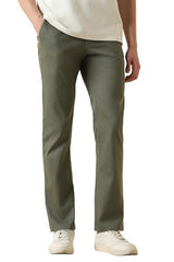 Men Olive Textured Casual Trousers