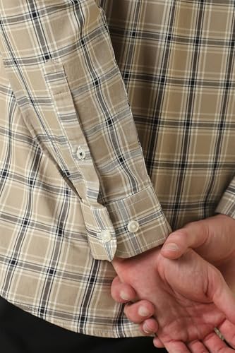 Men Beige Classic Fit Check Full Sleeves Casual Shirt