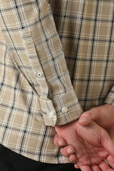 Men Beige Classic Fit Check Full Sleeves Casual Shirt