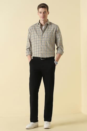 Men Beige Classic Fit Check Full Sleeves Casual Shirt