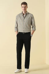 Men Beige Classic Fit Check Full Sleeves Casual Shirt