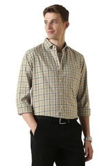 Men Beige Classic Fit Check Full Sleeves Casual Shirt