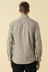 Men Beige Classic Fit Check Full Sleeves Casual Shirt