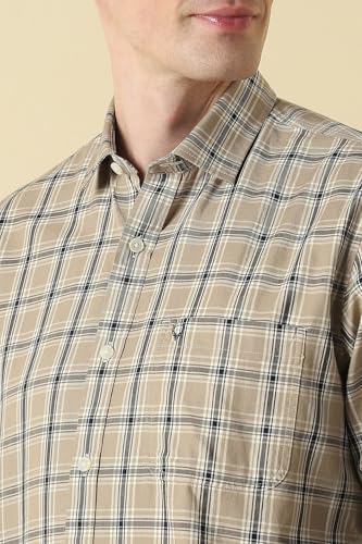 Men Beige Classic Fit Check Full Sleeves Casual Shirt