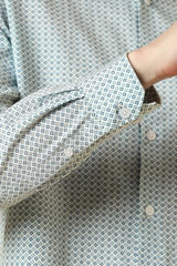 Men Light Blue Print Full Sleeves Formal Shirt