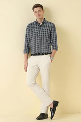 Men Black Classic Fit Check Full Sleeves Casual Shirt
