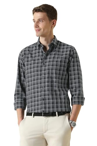 Men Black Classic Fit Check Full Sleeves Casual Shirt