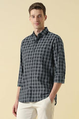 Men Black Classic Fit Check Full Sleeves Casual Shirt