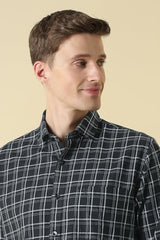 Men Black Classic Fit Check Full Sleeves Casual Shirt