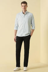 Men White Classic Fit Check Full Sleeves Casual Shirt