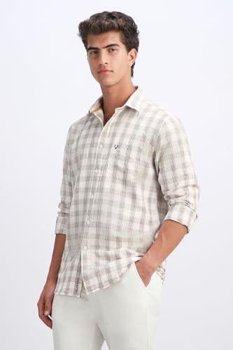 Men Beige Classic Fit Check Full Sleeves Casual Shirt