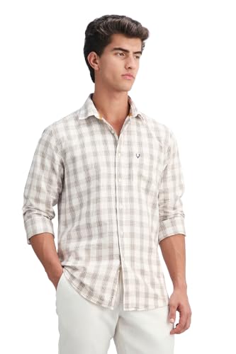 Men Beige Classic Fit Check Full Sleeves Casual Shirt