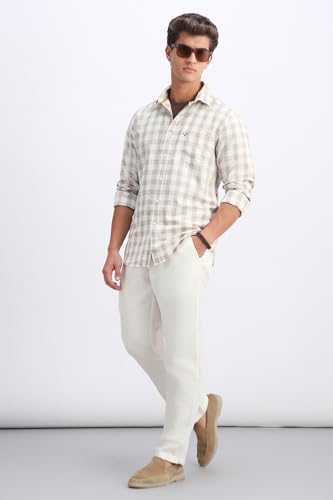 Men Beige Classic Fit Check Full Sleeves Casual Shirt