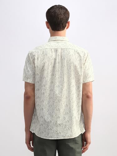 Men Beige Custom Fit Print Half Sleeves Casual Shirt