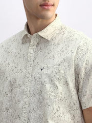 Men Beige Custom Fit Print Half Sleeves Casual Shirt