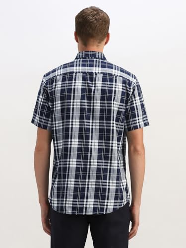 Men Navy Classic Fit Check Half Sleeves Casual Shirt