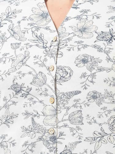 Crimsoune Club Women's White Floral Print V-Neck Linen Shirt