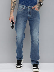 Levi's men's 511 blue slim fit mid-rise jeans, showing front view with classic five-pocket design and tapered leg style.