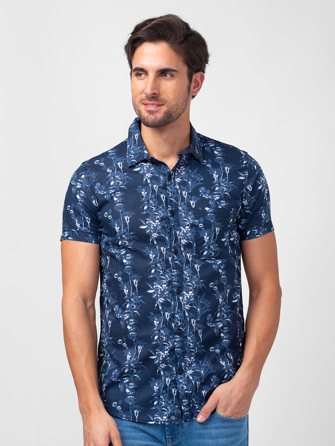 Spykar Mens Casual Shirt F/S Mshps1Bc097 Indigo Blue